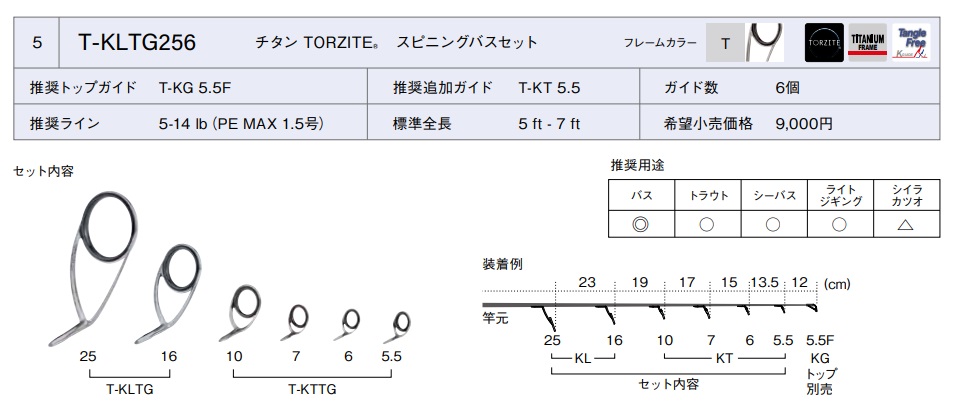 チタン TORZITE® スピニングバスセット T-KLTG256,淡水ルアー